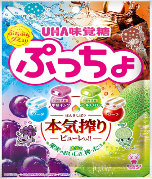 UHA Mikakuto Puccho Bags, 4 Types Assorted (Cola/Ramune/Melon/Grape) Flavors [Japan]